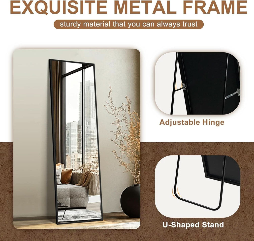 Full Length Floor Mirror 56x15 Inch Black Frame Stand