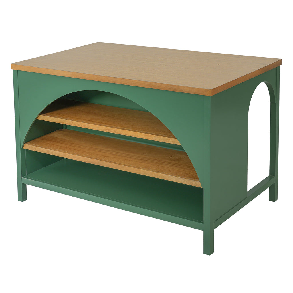 56" Farmhouse Kitchen Island with Open Storage – Green/Natural or White+Natural