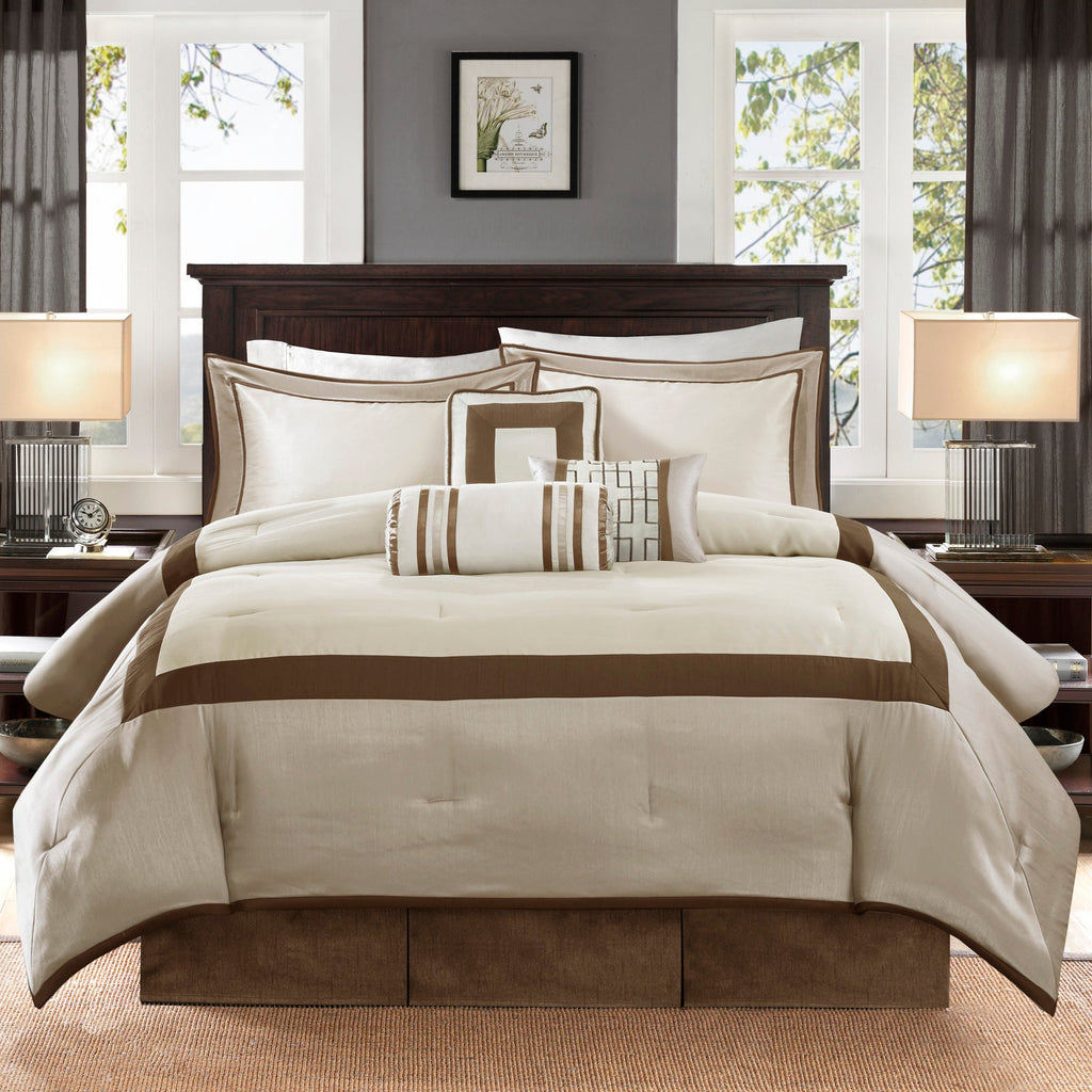 Taupe/Brown King 7 Piece Comforter Set with Elegant Polyester Construction