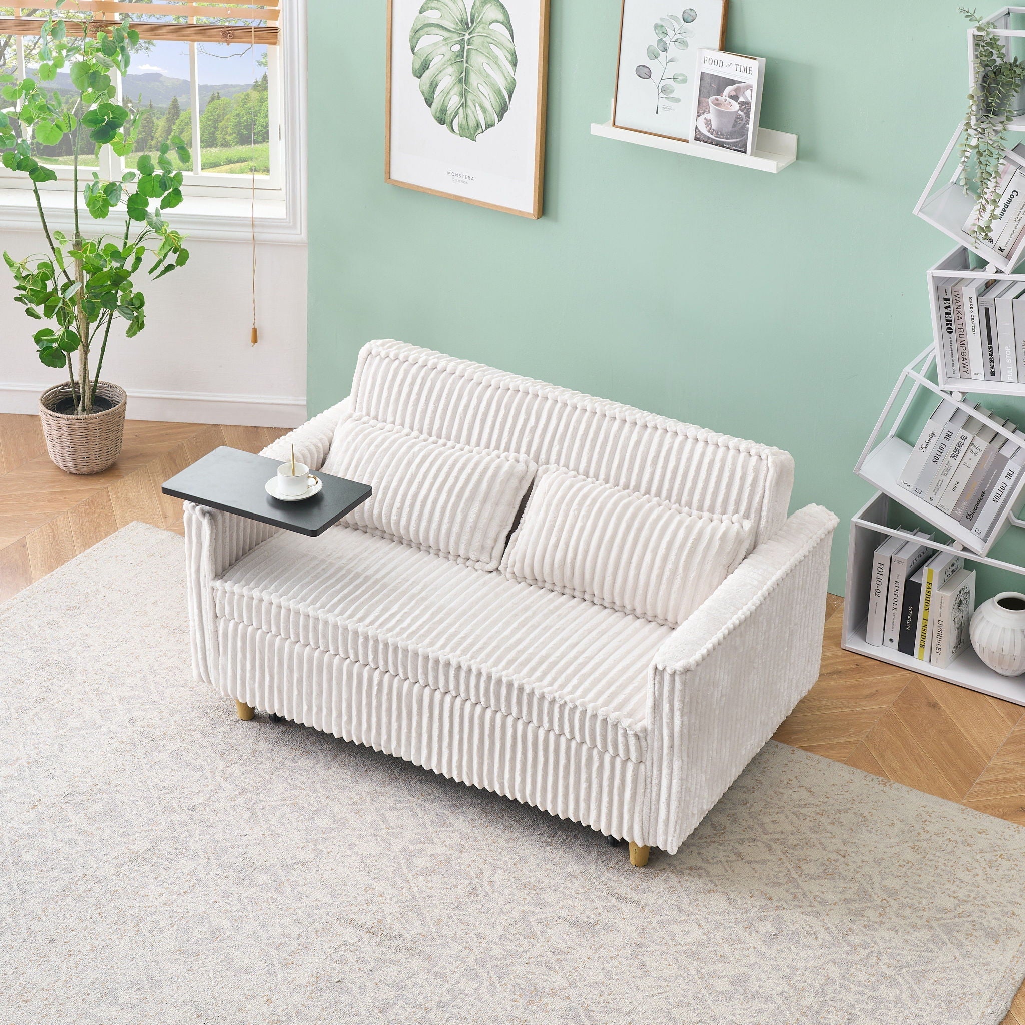 Pull Out Sofa With Movable Tabletop And USB Ports