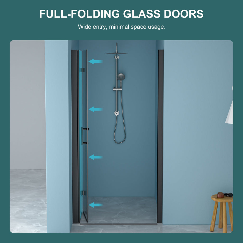 32"W x 72"H Fold Frameless Shower Door with Tempered Glass