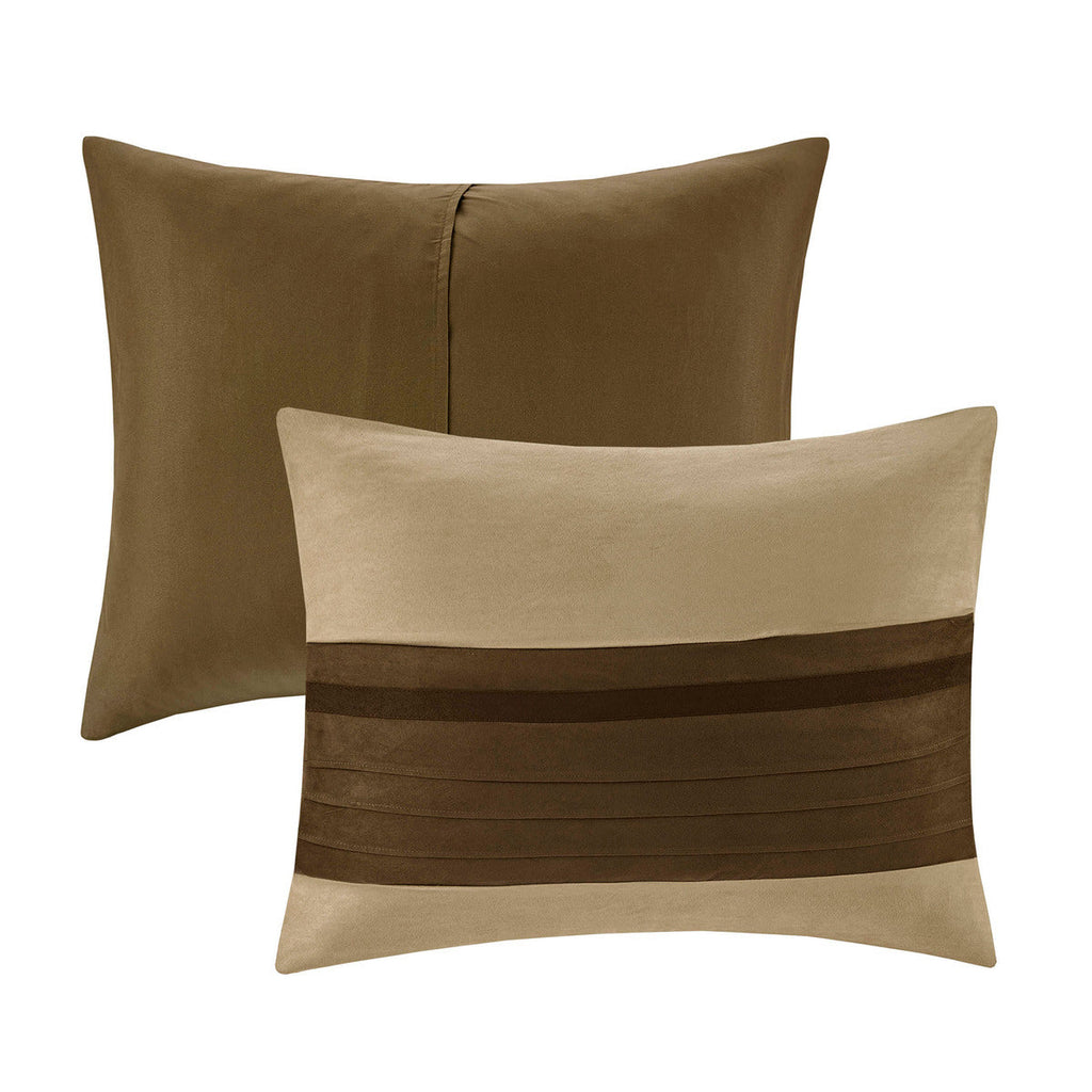 7 PC Faux Suede Comforter Set Natural King