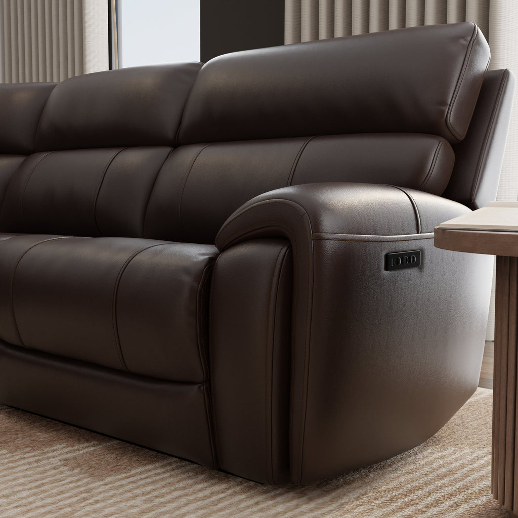 6-Piece Leather Power Sectional in Brazil Tobacco