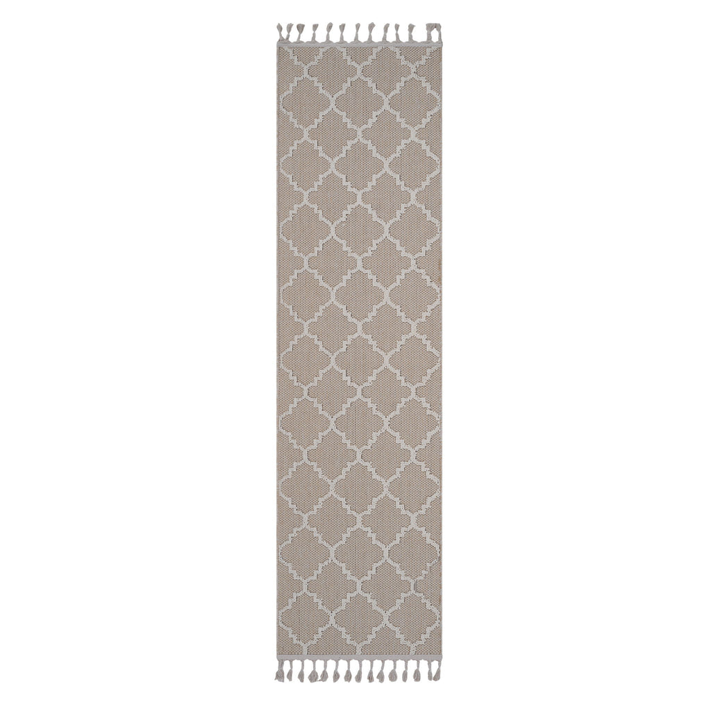 Beige Trellis Indoor / Outdoor Area Rug with Stain Resistant Surface