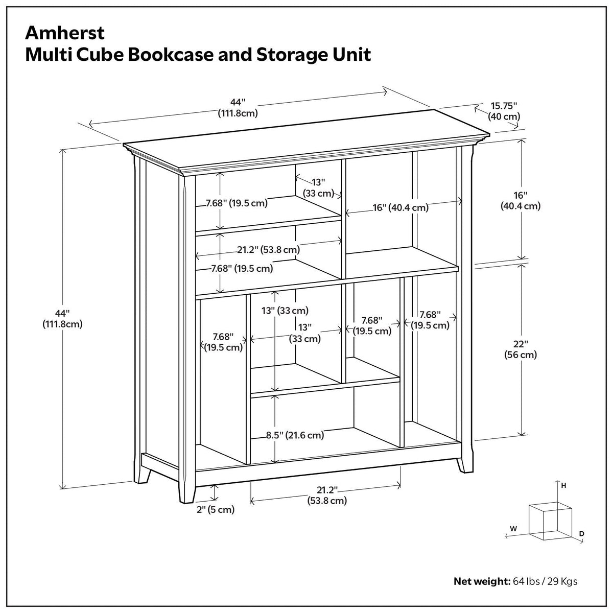 Multi Cube Bookcase and Storage Unit with Eight Storage Cubbies - Black, Gray, White, Dark Brown