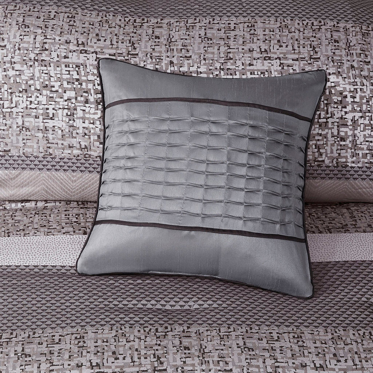 7 Piece Jacquard Comforter Set - Grey/Taupe - Queen