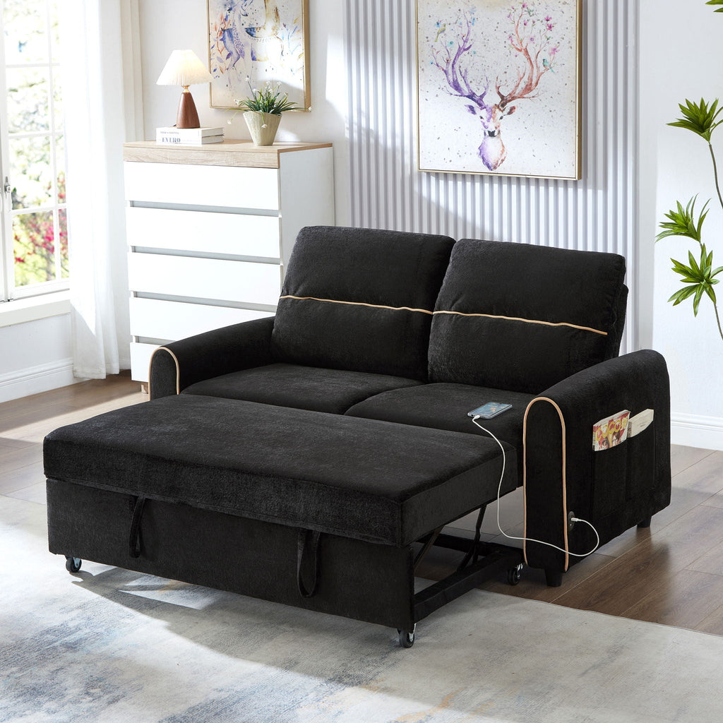 Pull Out Sofa Bed With Adjustable Backrest And USB Charging Ports