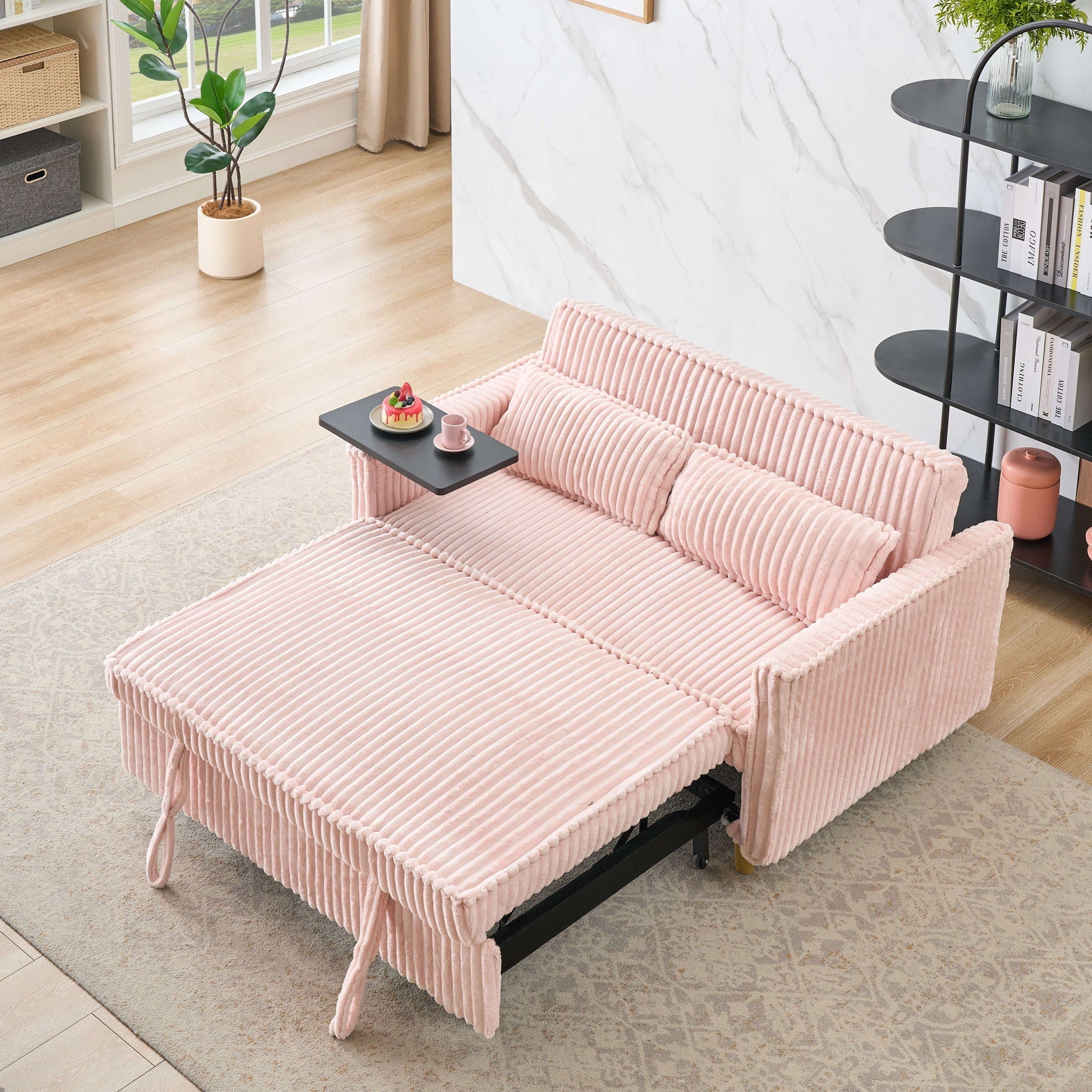 Pull Out Sofa With Movable Tabletop And USB Ports