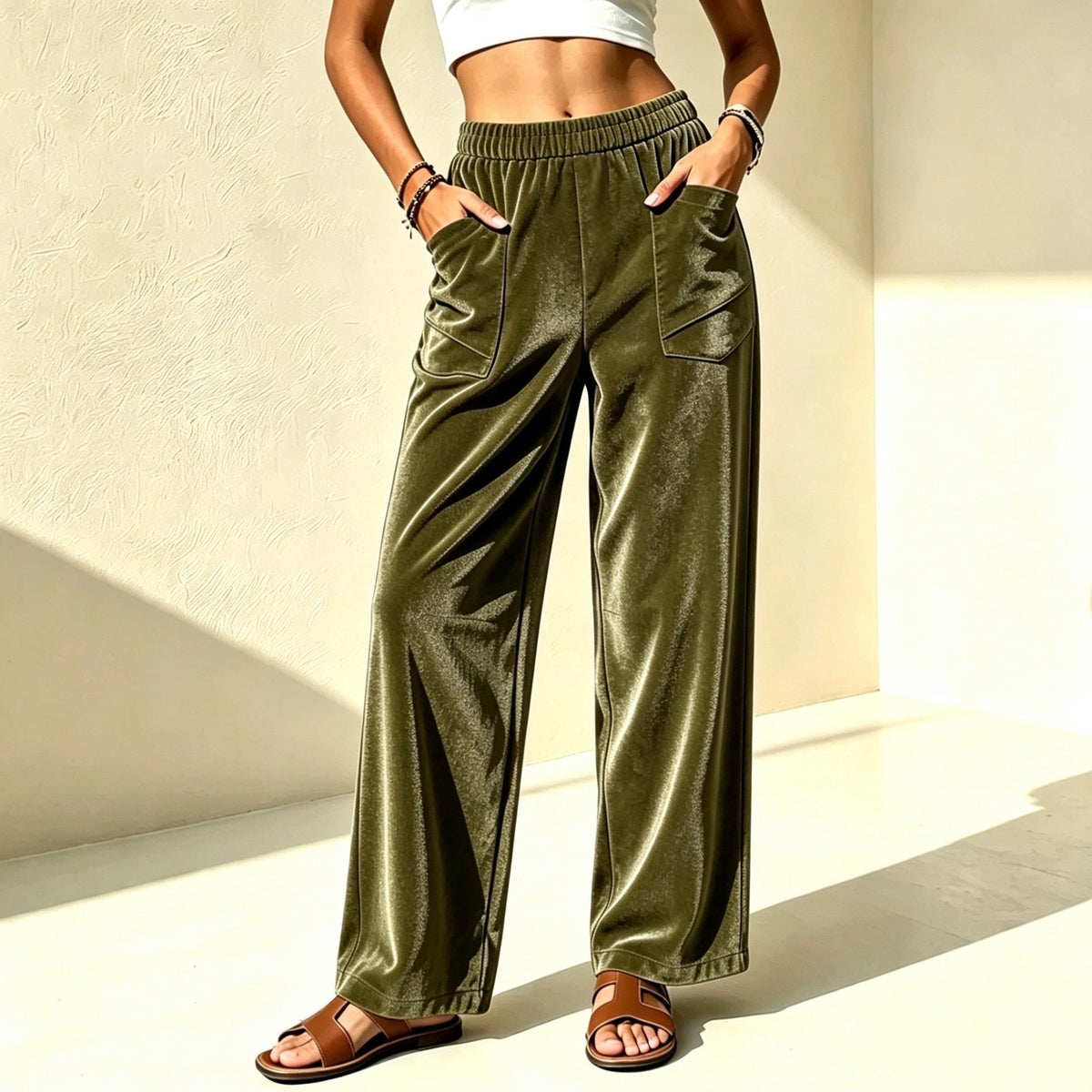 Loose-fit Slimming Draping Wide-leg Casual Pants