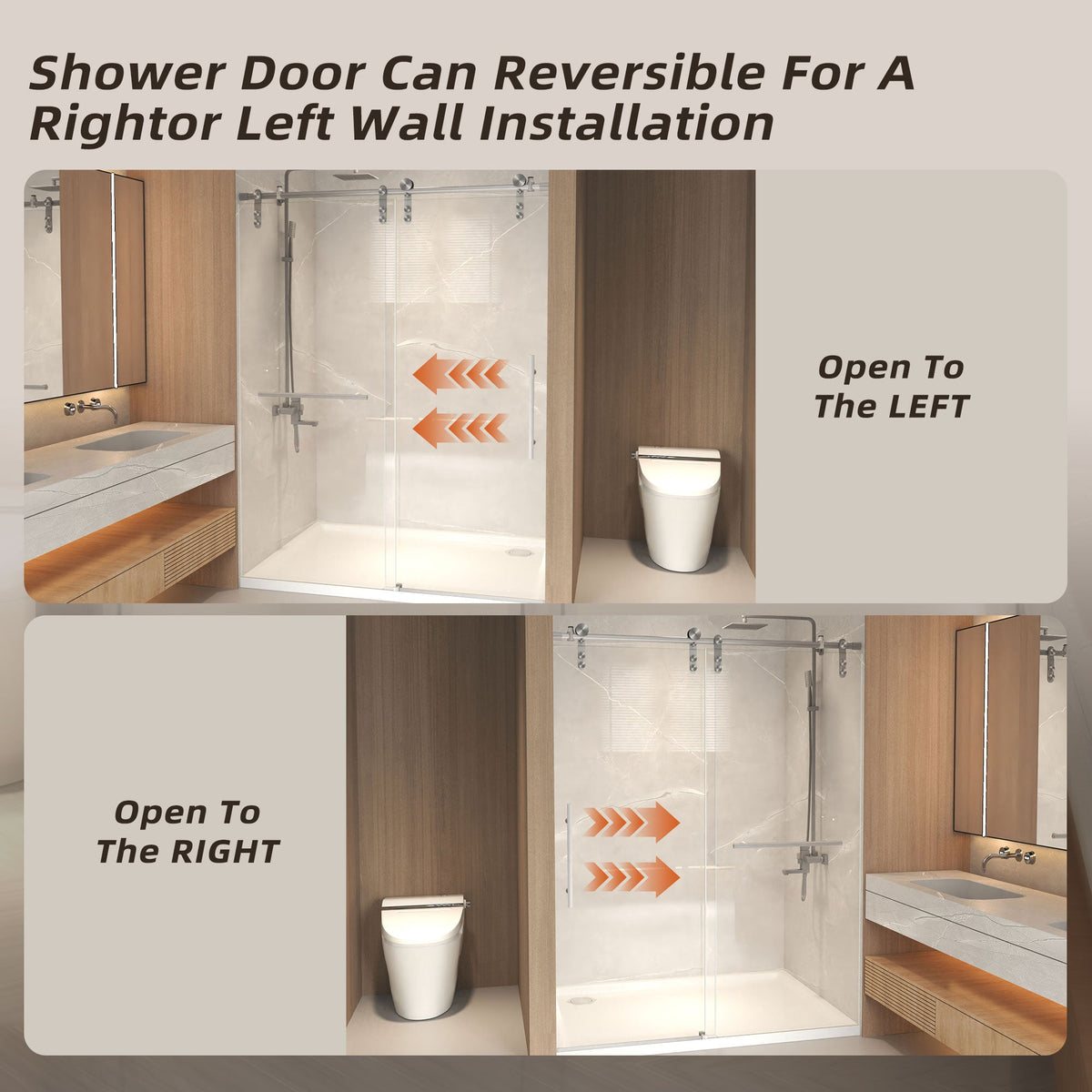 Frameless Sliding Shower Door - 56-60" x 76" H