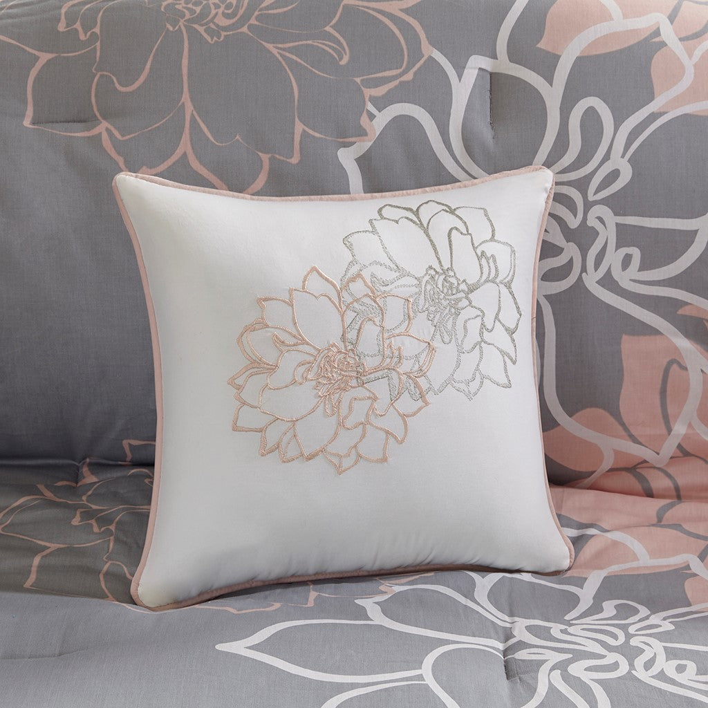 Printed Cotton Sateen Comforter Set Grey/Peach Twin/Twin XL