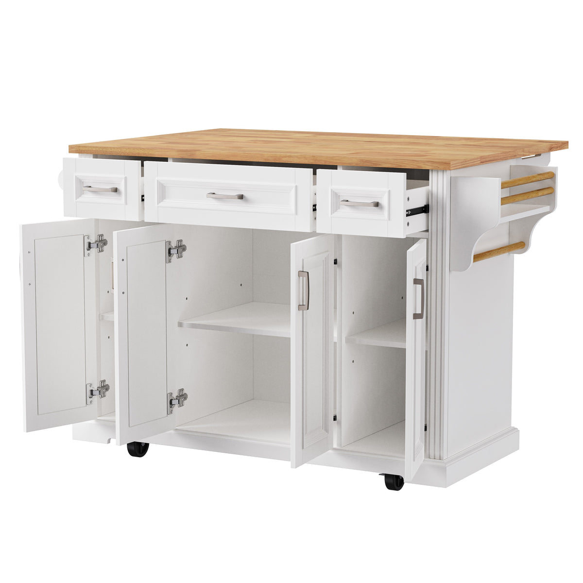 54-Inch Large Kitchen Island with Drop Leaf and Storage - White