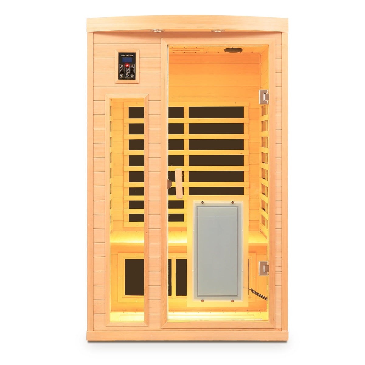 Low EMF Hemlock Wood Far-Infrared Two-Person Sauna Room with Bluetooth – Natural Finish