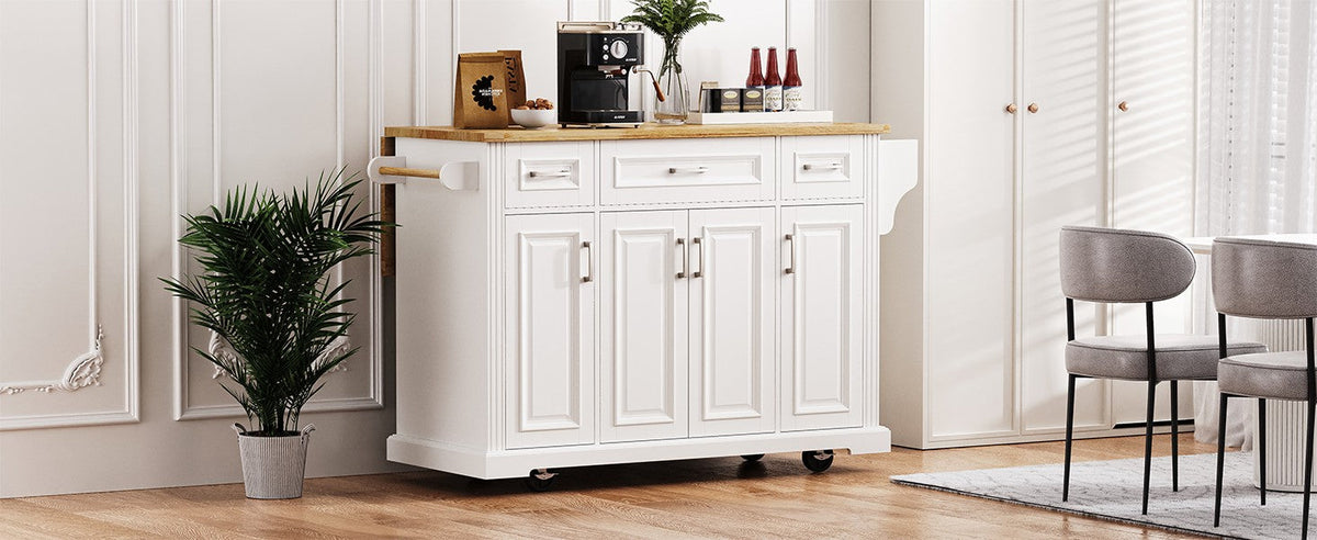 54-Inch Large Kitchen Island with Drop Leaf and Storage - White