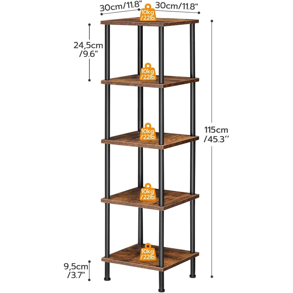 Five Tier Corner Shelf Stand Rustic Brown And Black Bookcase