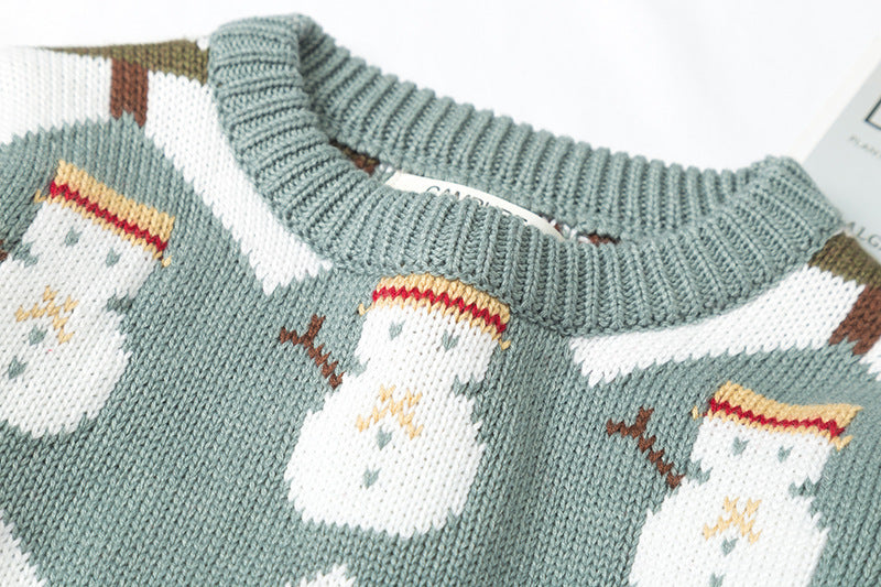 Jacquard Snowman Christmas Tree Parent-child Pullover