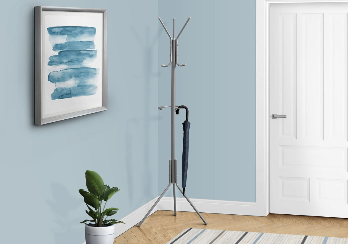 Freestanding Coat Rack with 6 Hooks and Hanging Bar