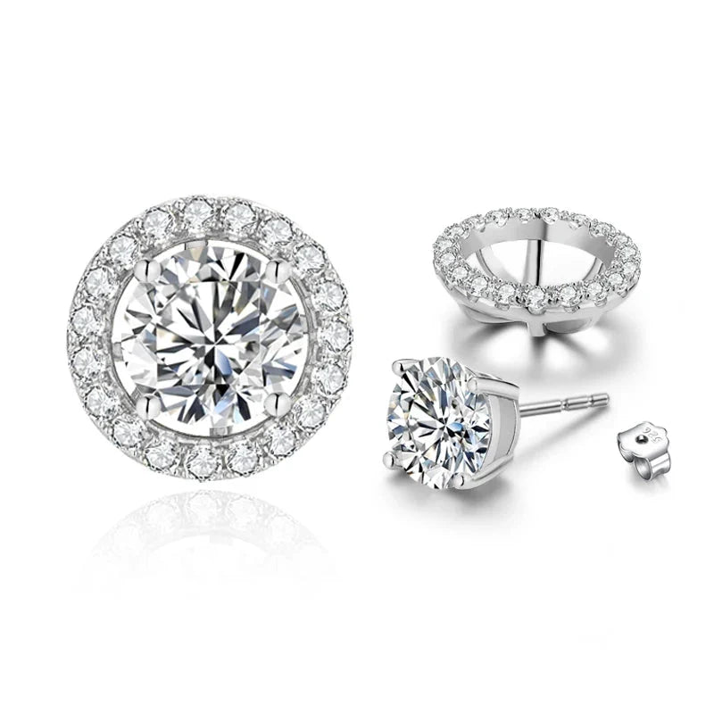 Detachable Halo Moissanite Stud Earrings in Sterling Silver