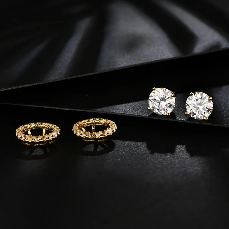 Detachable Halo Moissanite Stud Earrings in Sterling Silver