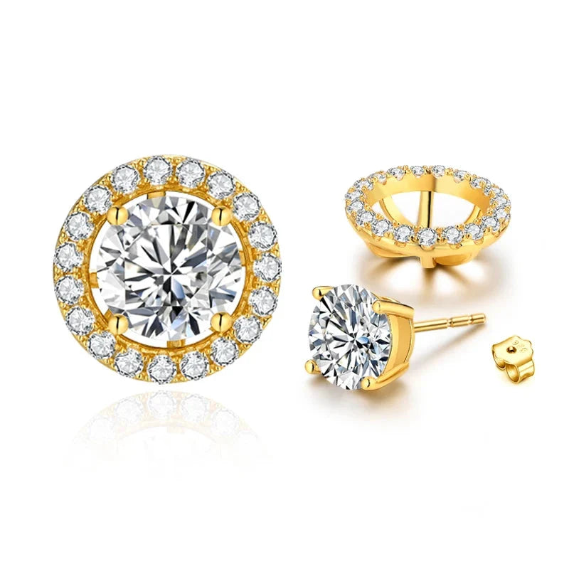Detachable Halo Moissanite Stud Earrings in Sterling Silver