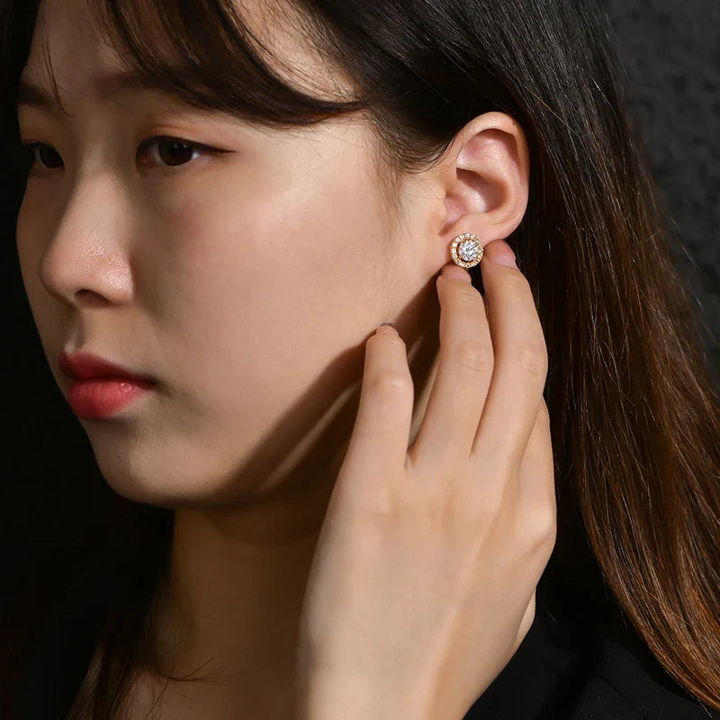 Detachable Halo Moissanite Stud Earrings in Sterling Silver