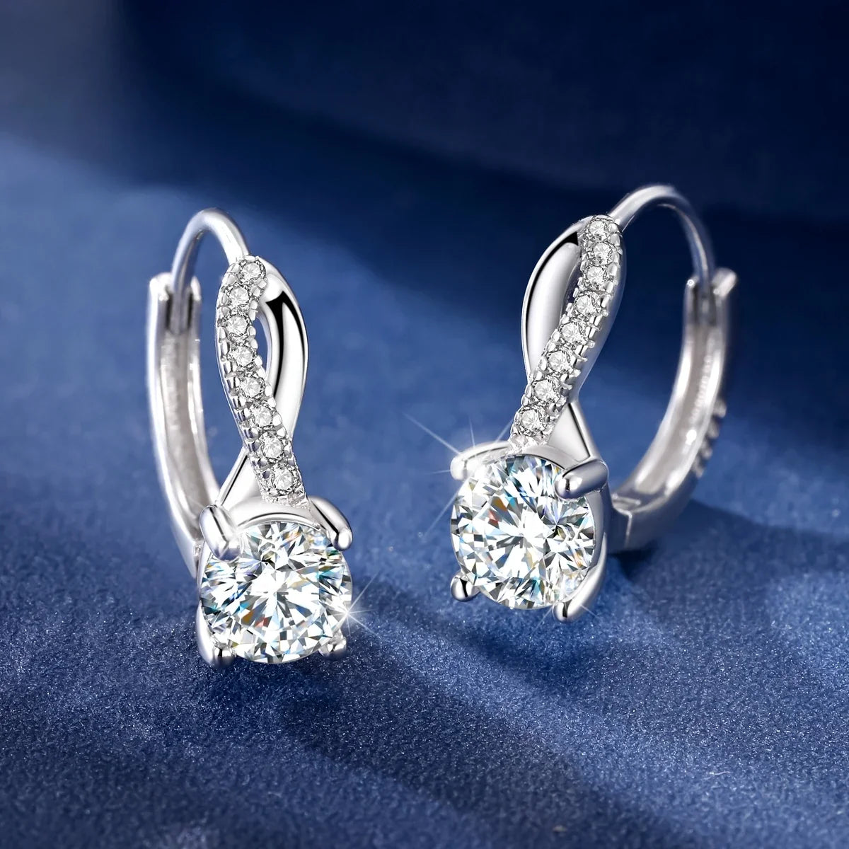 Crossover Moissanite Hoop Earrings in Sterling Silver