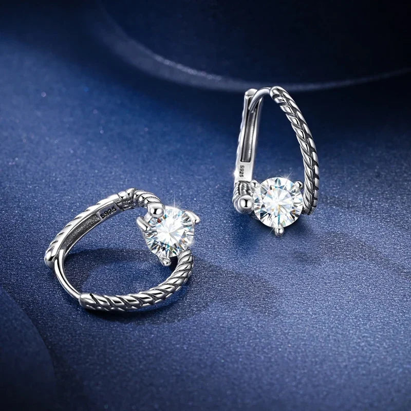 Snake-Bone Moissanite Leverback Earrings in Sterling Silver