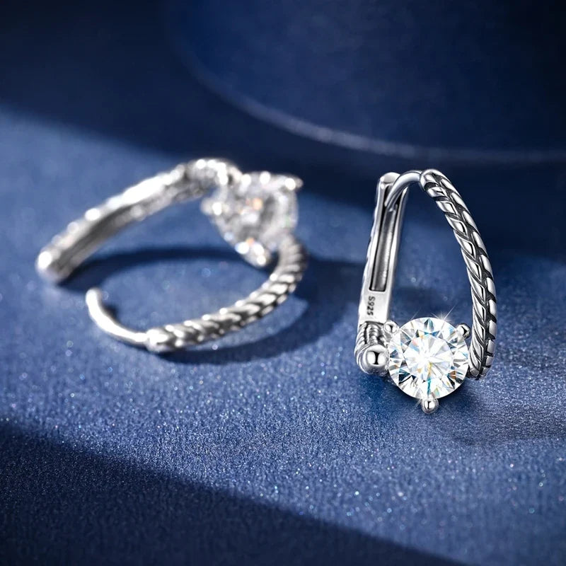 Snake-Bone Moissanite Leverback Earrings in Sterling Silver