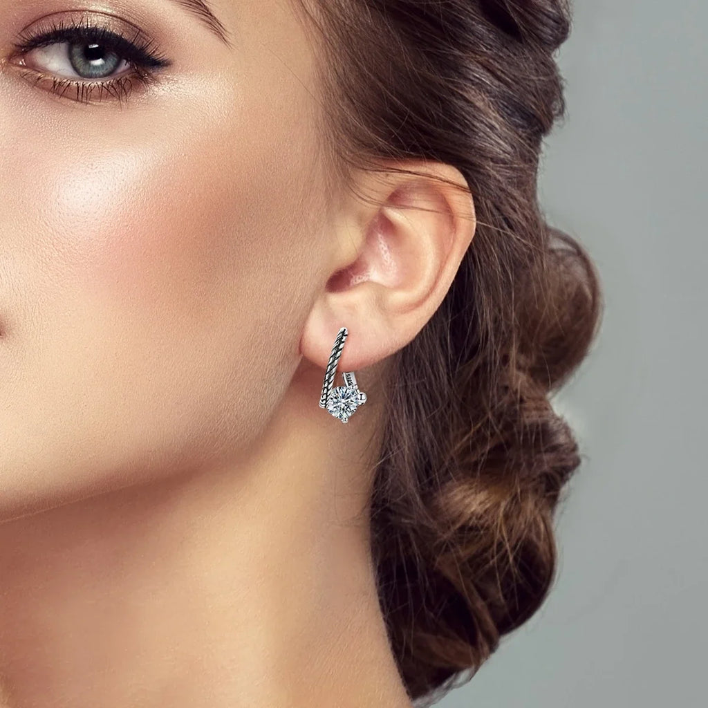 Snake-Bone Moissanite Leverback Earrings in Sterling Silver