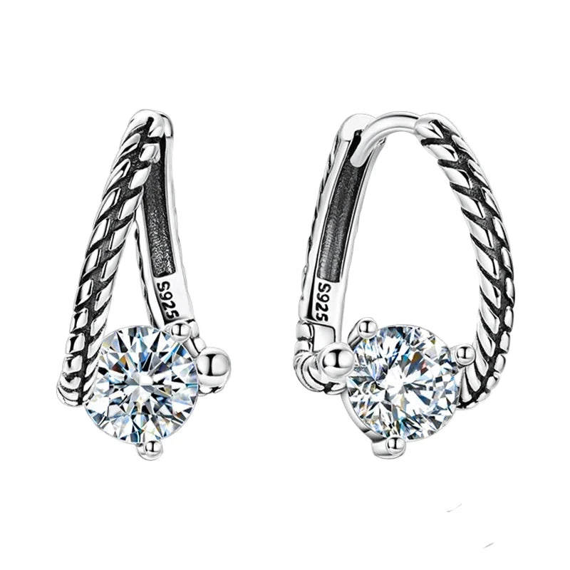 Snake-Bone Moissanite Leverback Earrings in Sterling Silver