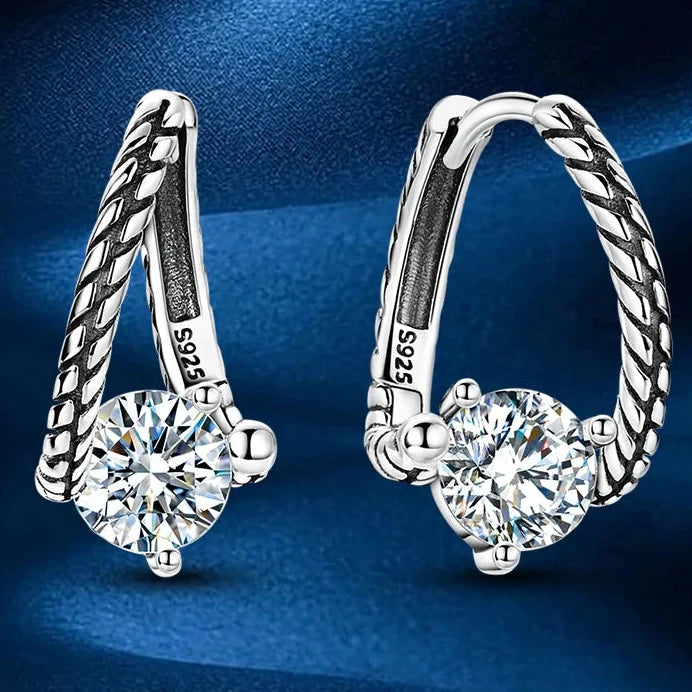 Snake-Bone Moissanite Leverback Earrings in Sterling Silver