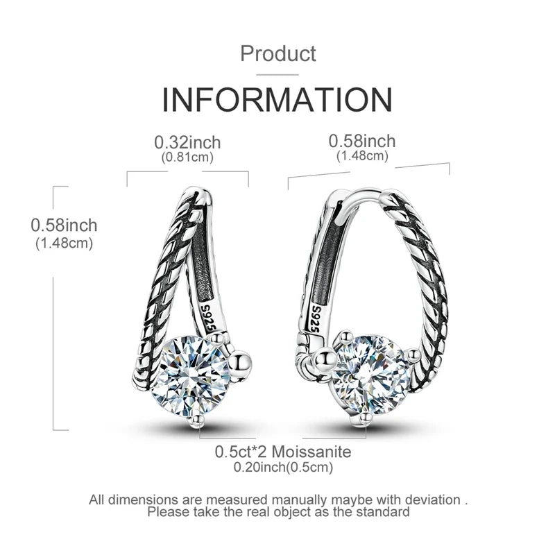 Snake-Bone Moissanite Leverback Earrings in Sterling Silver