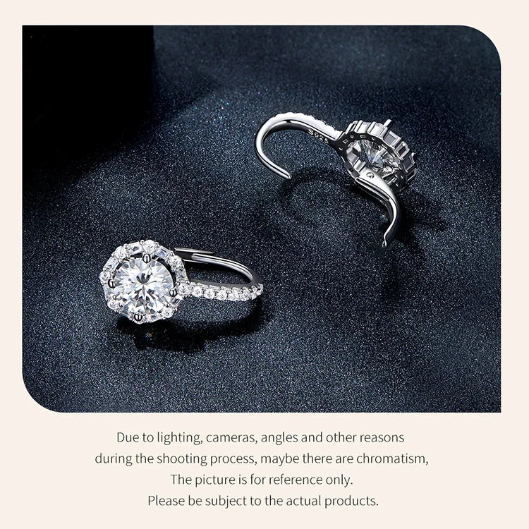 Round Halo Moissanite Leverback Earrings in Silver