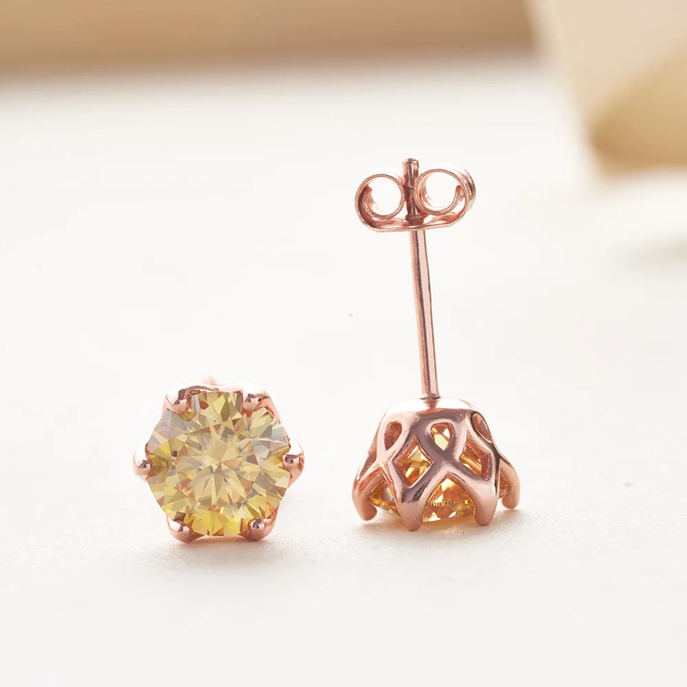 Colored Moissanite Stud Earrings with Openwork Settings