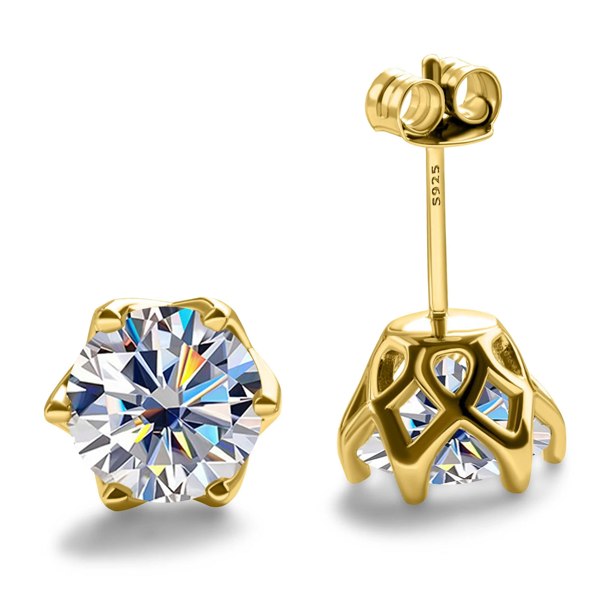 Colored Moissanite Stud Earrings with Openwork Settings