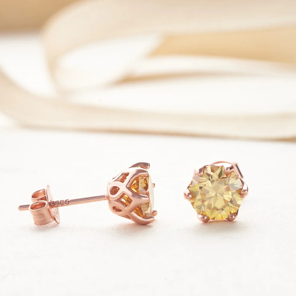 Colored Moissanite Stud Earrings with Openwork Settings