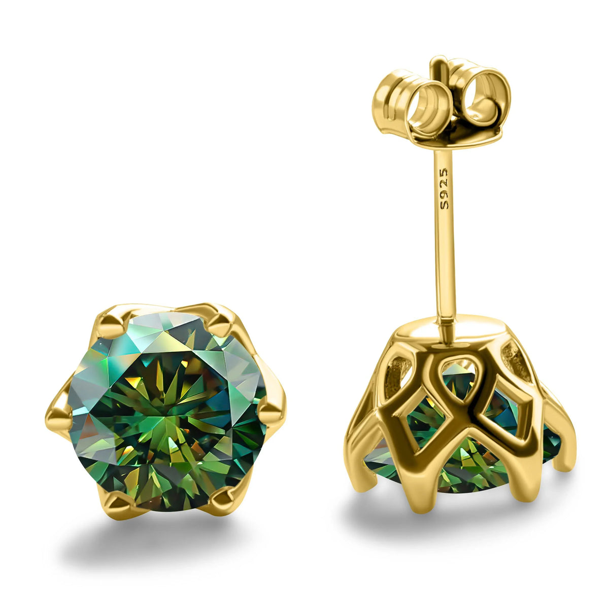 Colored Moissanite Stud Earrings with Openwork Settings