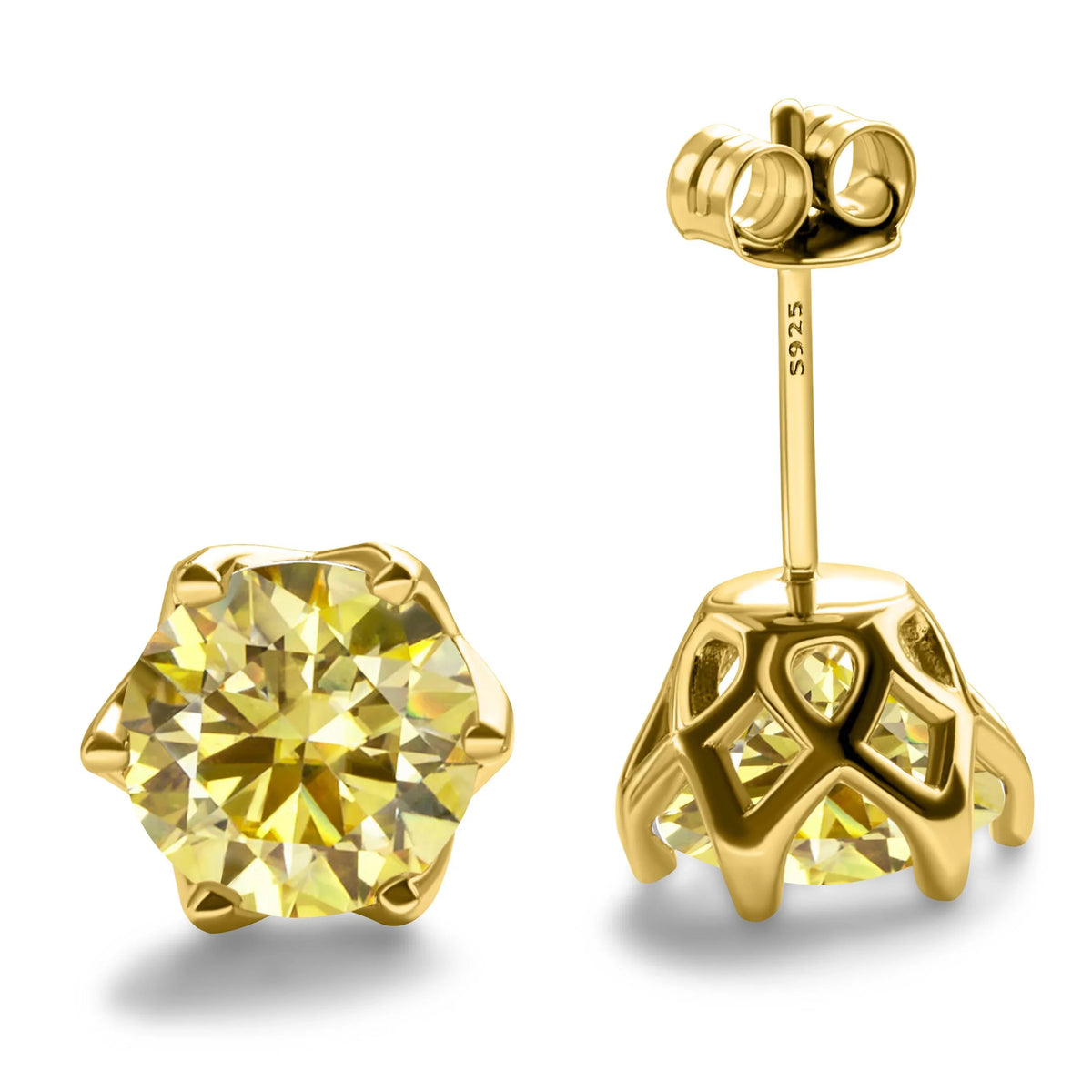 Colored Moissanite Stud Earrings with Openwork Settings
