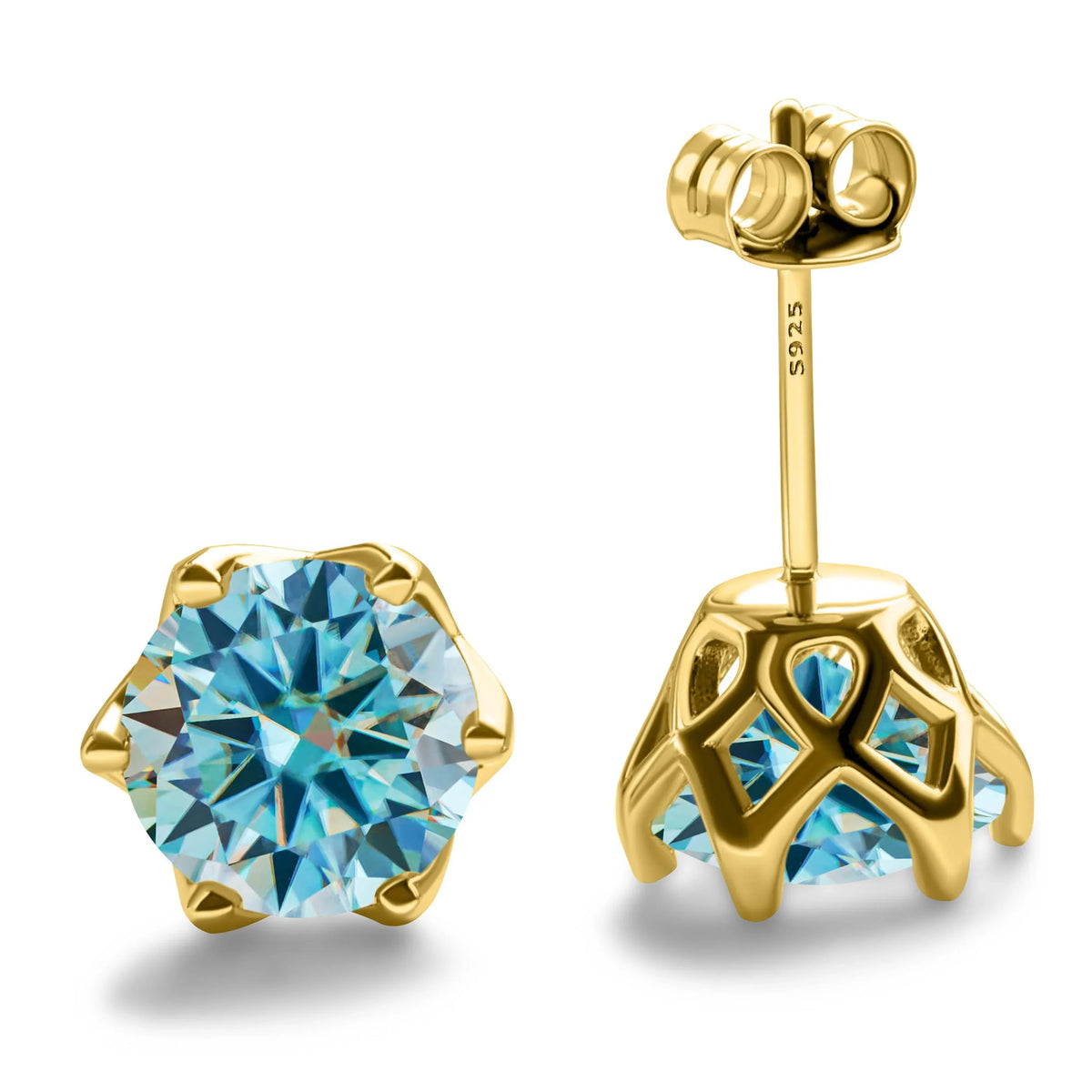 Colored Moissanite Stud Earrings with Openwork Settings