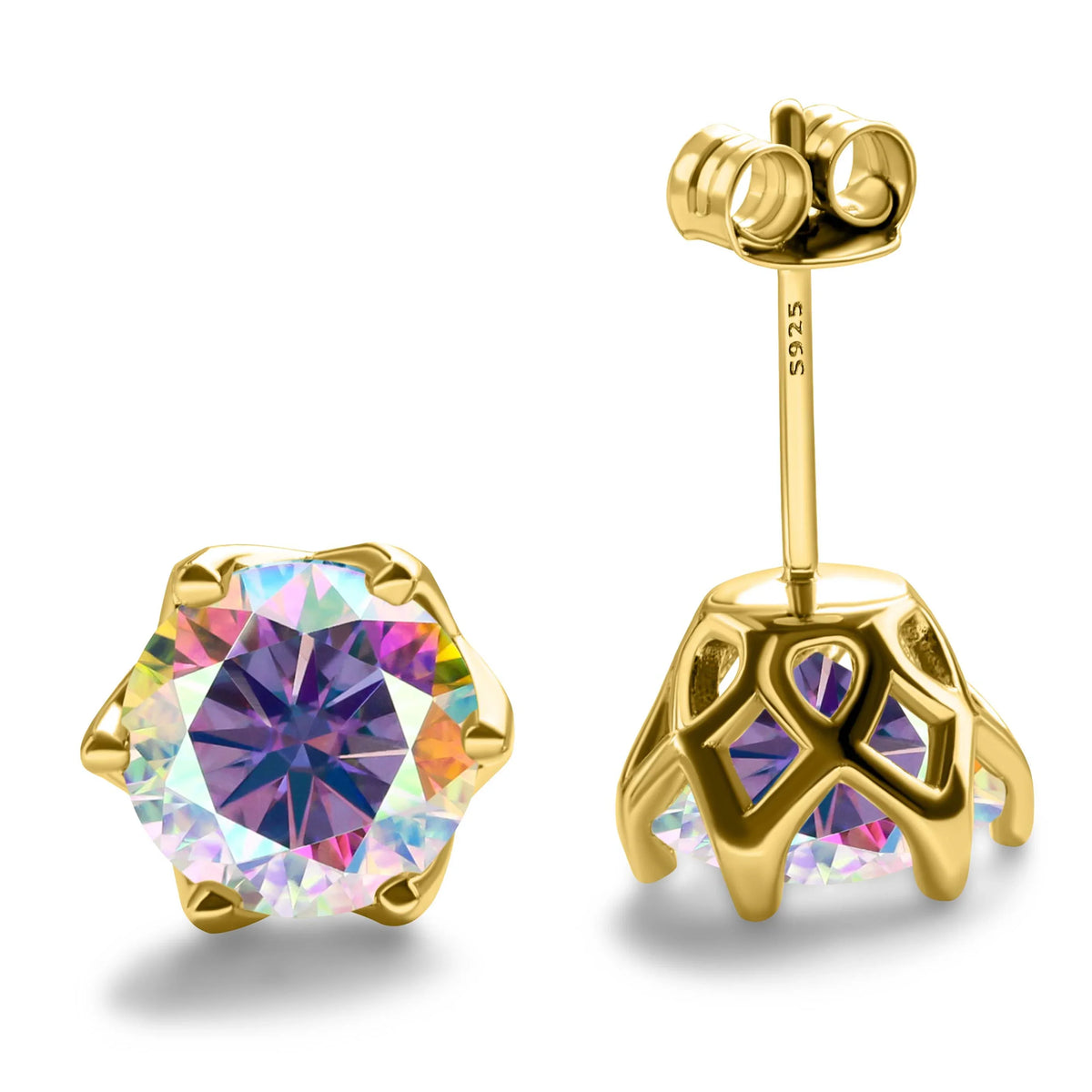 Colored Moissanite Stud Earrings with Openwork Settings