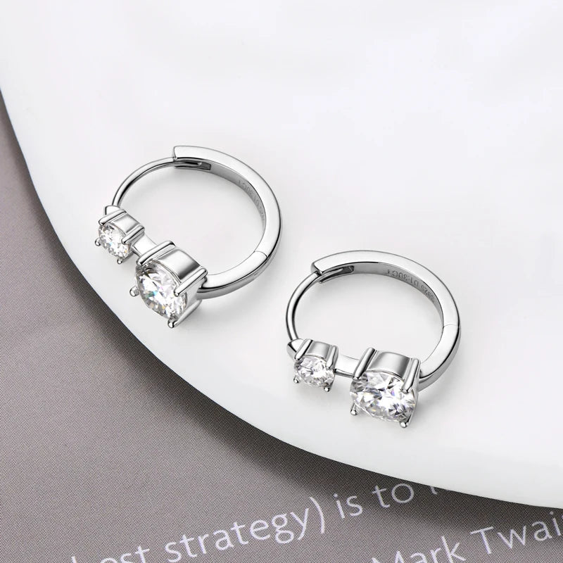 Graduated Two-Stone Moissanite Hoop Earrings in Sterling Silver