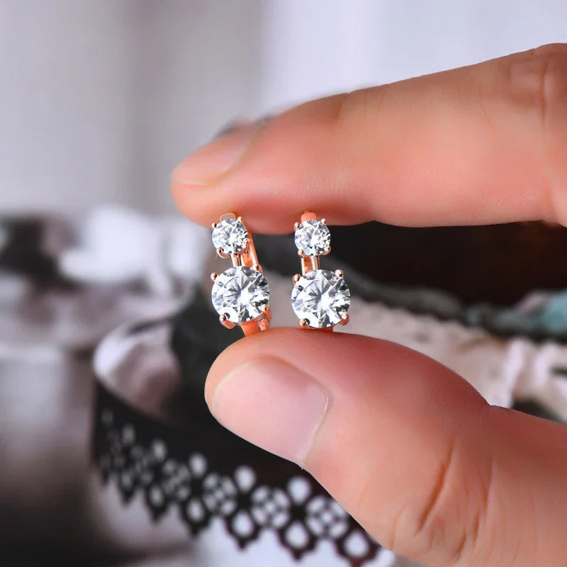 Graduated Two-Stone Moissanite Hoop Earrings in Sterling Silver