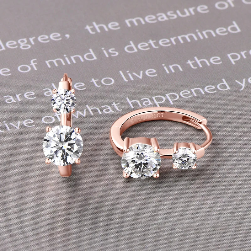 Graduated Two-Stone Moissanite Hoop Earrings in Sterling Silver