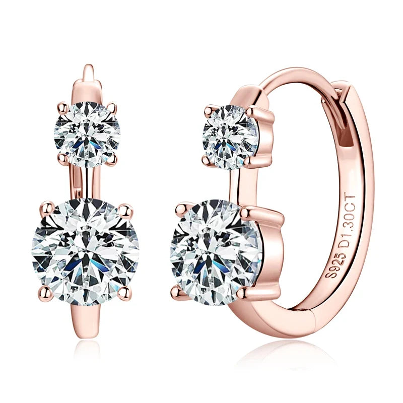 Graduated Two-Stone Moissanite Hoop Earrings in Sterling Silver