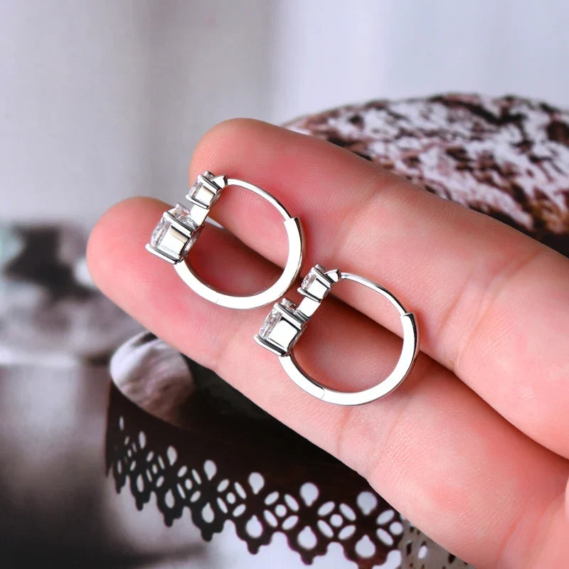 Graduated Two-Stone Moissanite Hoop Earrings in Sterling Silver