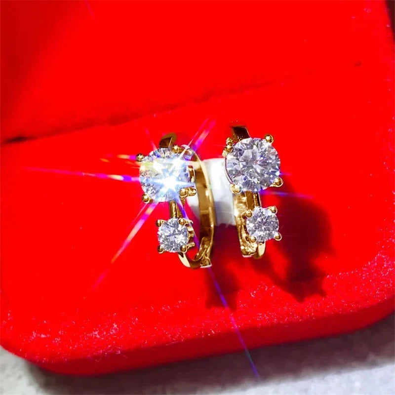 Graduated Two-Stone Moissanite Hoop Earrings in Sterling Silver
