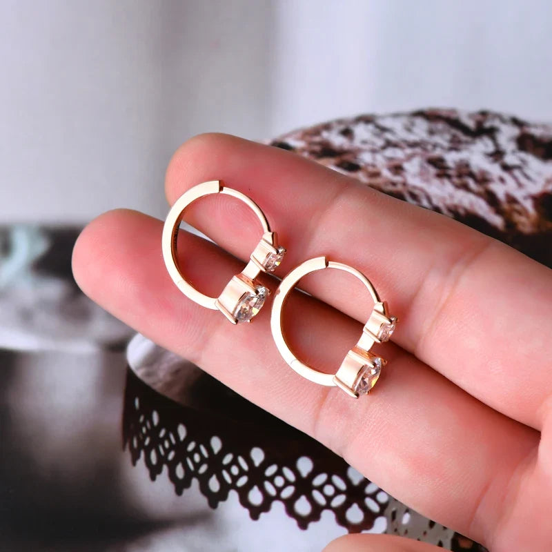 Graduated Two-Stone Moissanite Hoop Earrings in Sterling Silver