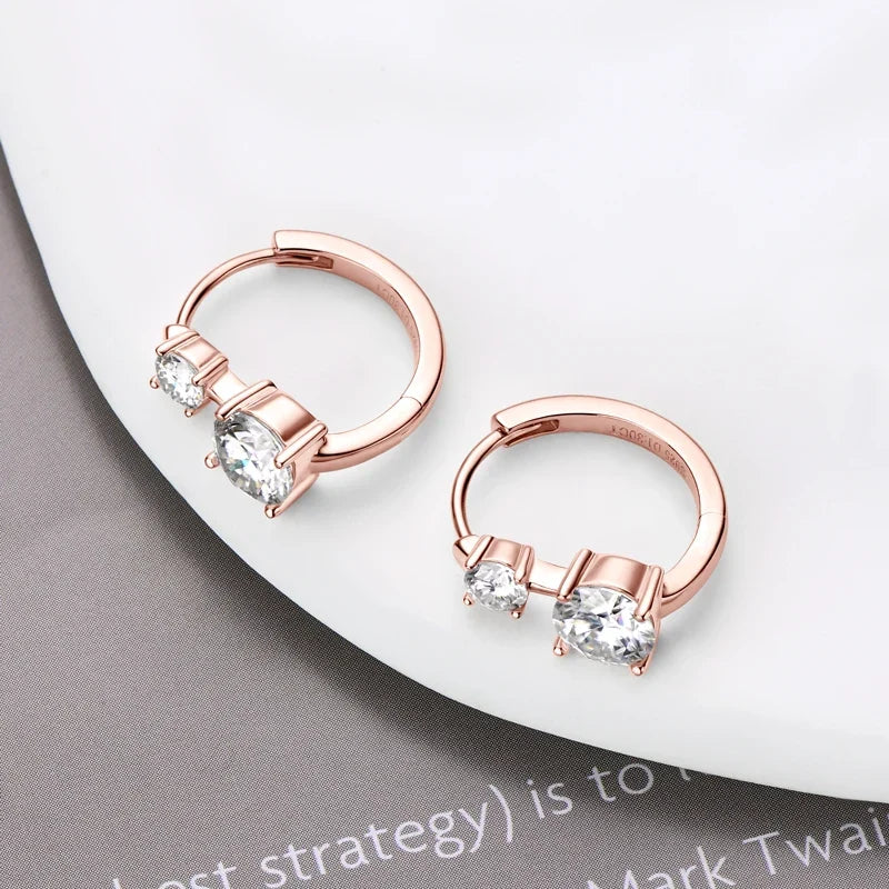 Graduated Two-Stone Moissanite Hoop Earrings in Sterling Silver