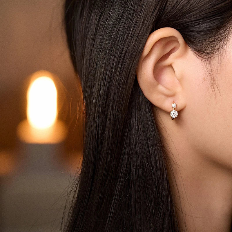 Graduated Two-Stone Moissanite Hoop Earrings in Sterling Silver