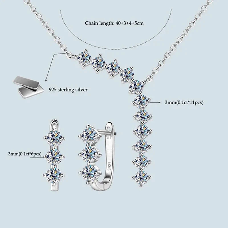 Moissanite Y Necklace & Three-Stone Hoop Earrings in Silver